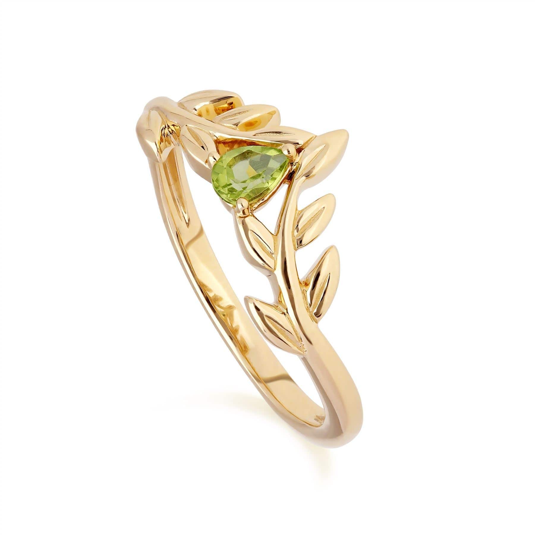 135N0366019-135R1914019 O Leaf Peridot Necklace & Ring Set in 9ct Yellow Gold 3