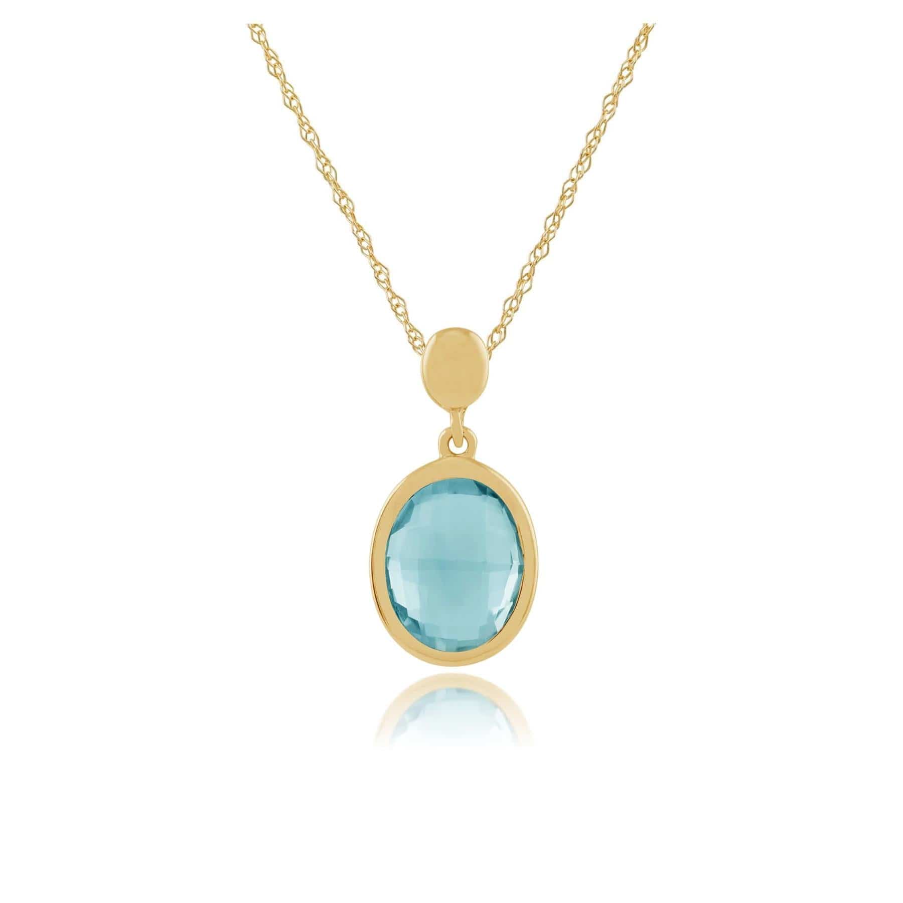 135P1474029 Oval Blue Checkerboard Topaz 9ct Yellow Gold Pendant on Chain 1