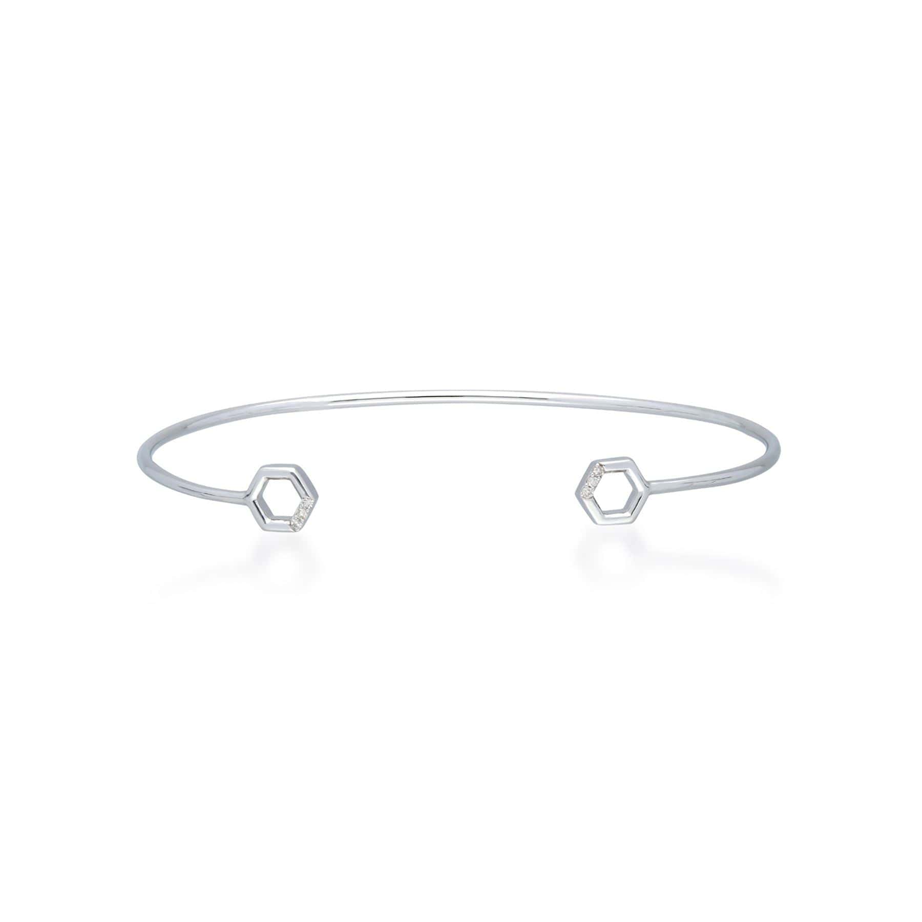 Diamond Pavé Hexagon Open Bangle in White Gold