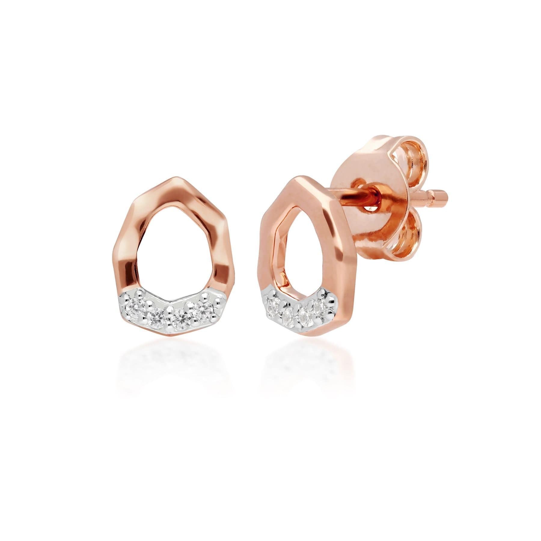 Diamond Pave Asymmetrical Stud Earrings in 9ct Rose Gold