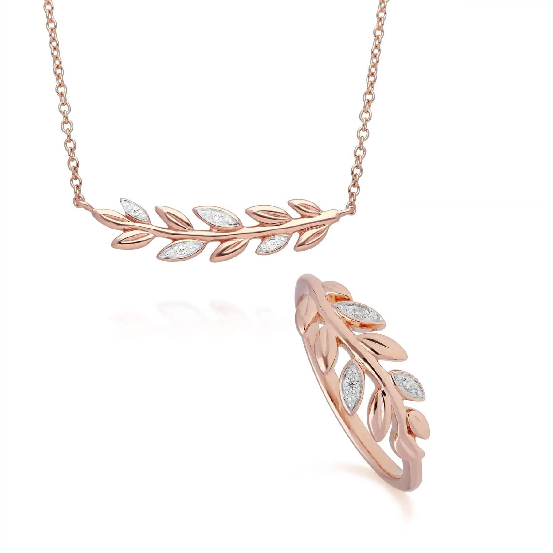 O Leaf Diamond Necklace & Ring Set in 9ct Rose Gold - Gemondo