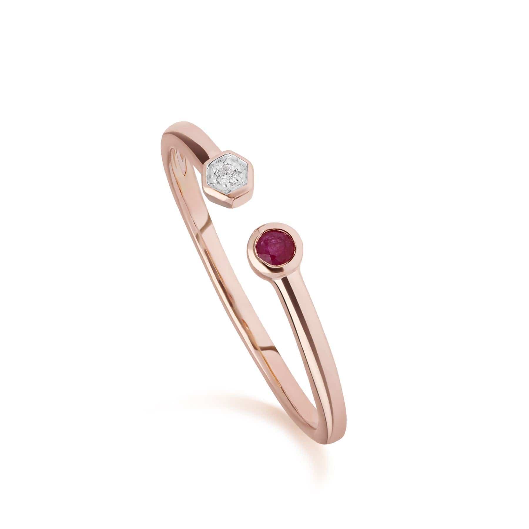 Contemporary Ruby & Diamond Geometric Open Ring in 9ct Rose Gold - Gemondo