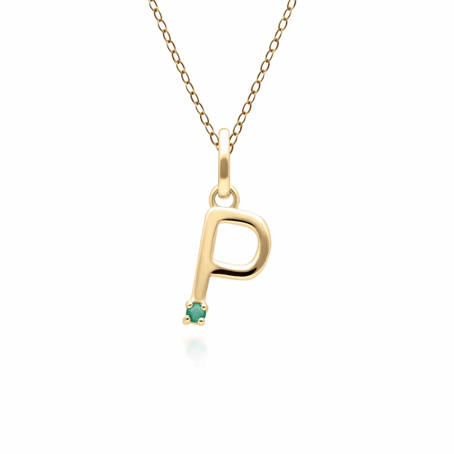 135P2111019 Initial Emerald Letter Necklace In 9ct Yellow Gold 17