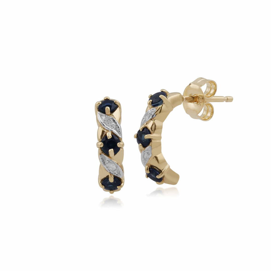 Art Nouveau Style Half Hoop Earrings Sapphire & Diamond 9ct Gold