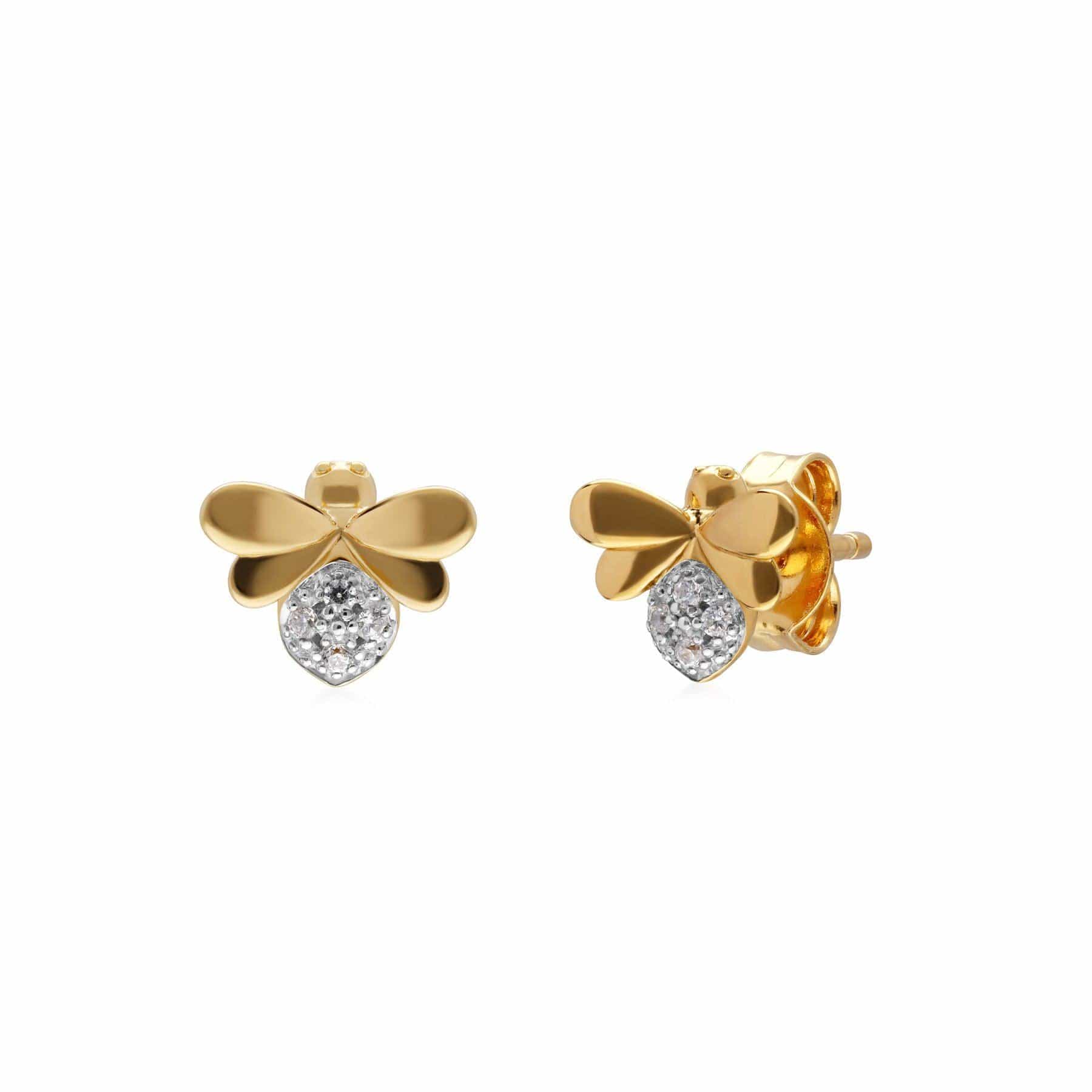 Diamond Bee Earrings Stud in 9ct Yellow Gold 1