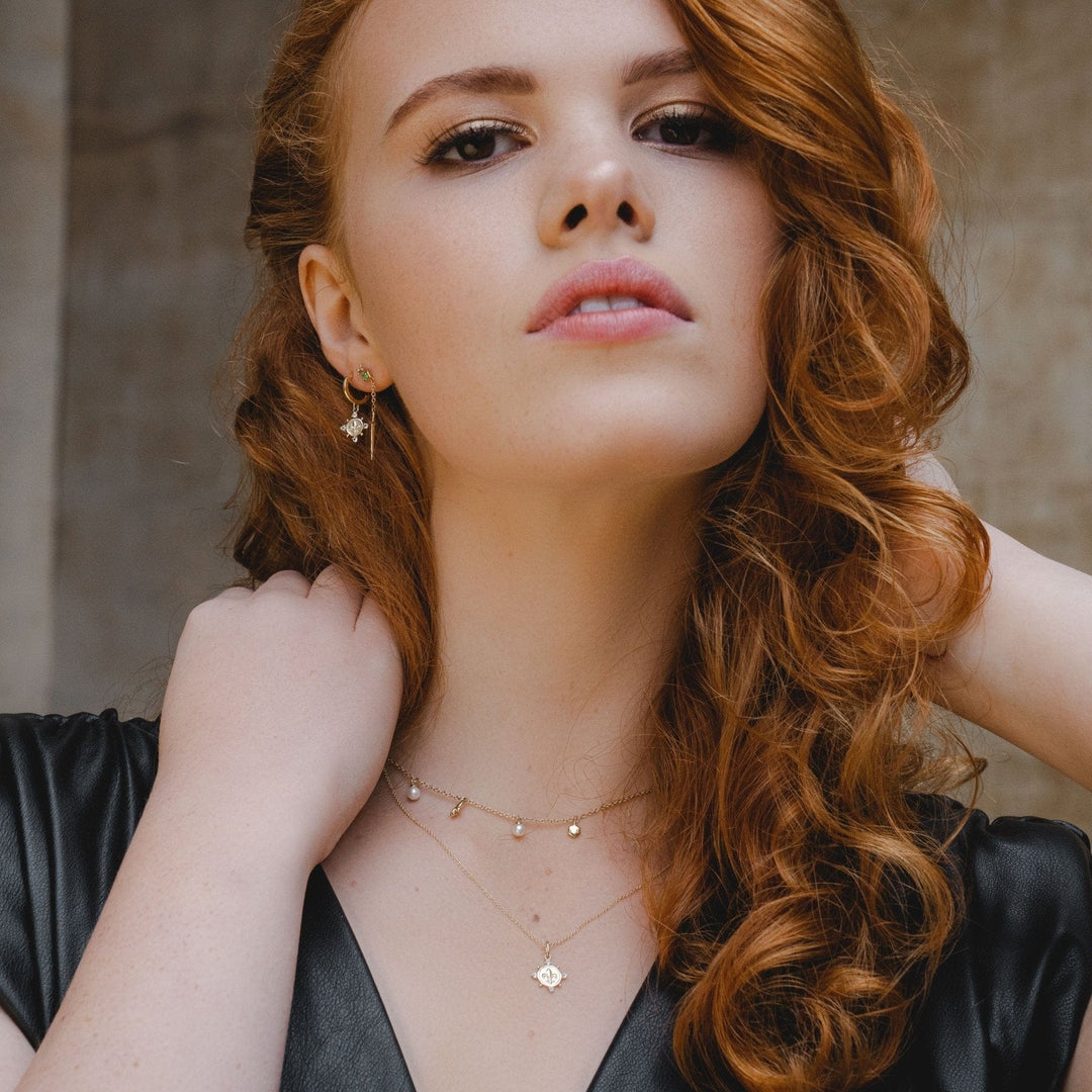 133P3868019 ECFEW™ White Topaz Fleur De Lis Coin Pendant Necklace In 9ct Yellow Gold 4