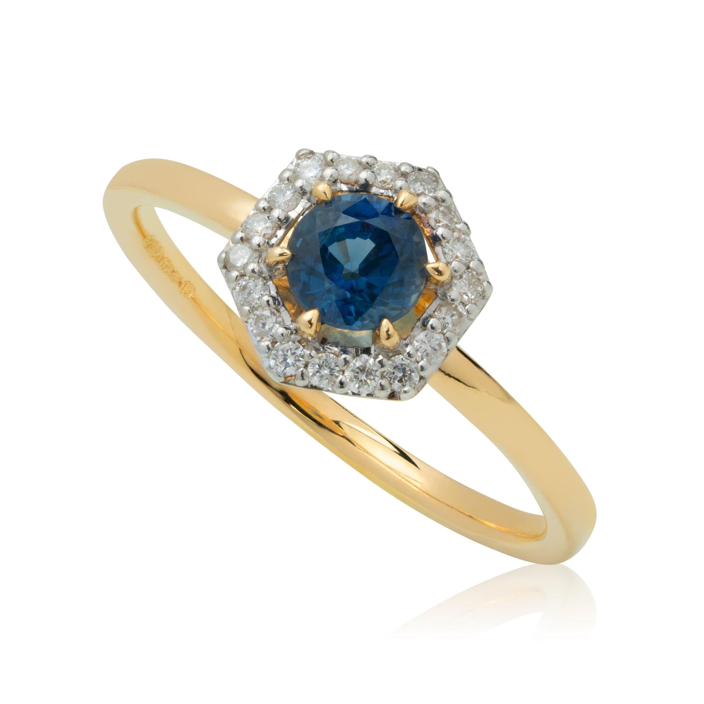 9ct Yellow Gold 0.448ct Sapphire & Diamond Halo Engagement Ring - Gemondo
