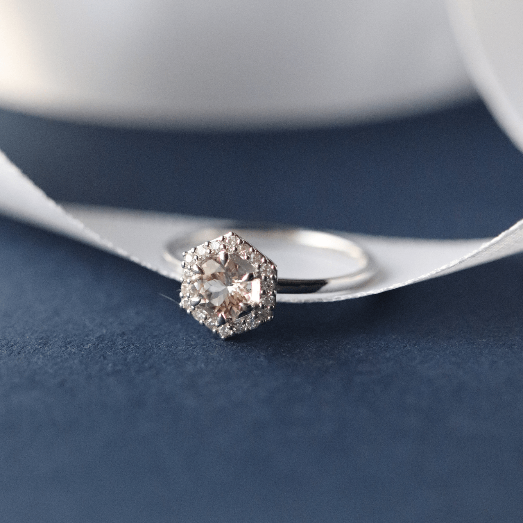 9ct White Gold 0.556ct Morganite & Diamond Halo Engagement Ring