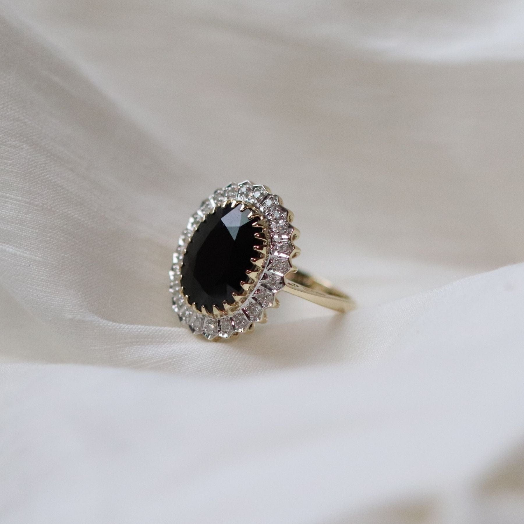 Classic Dark Sapphire & Diamonds Luxe Ring in 9ct Gold 10947 Flatlay