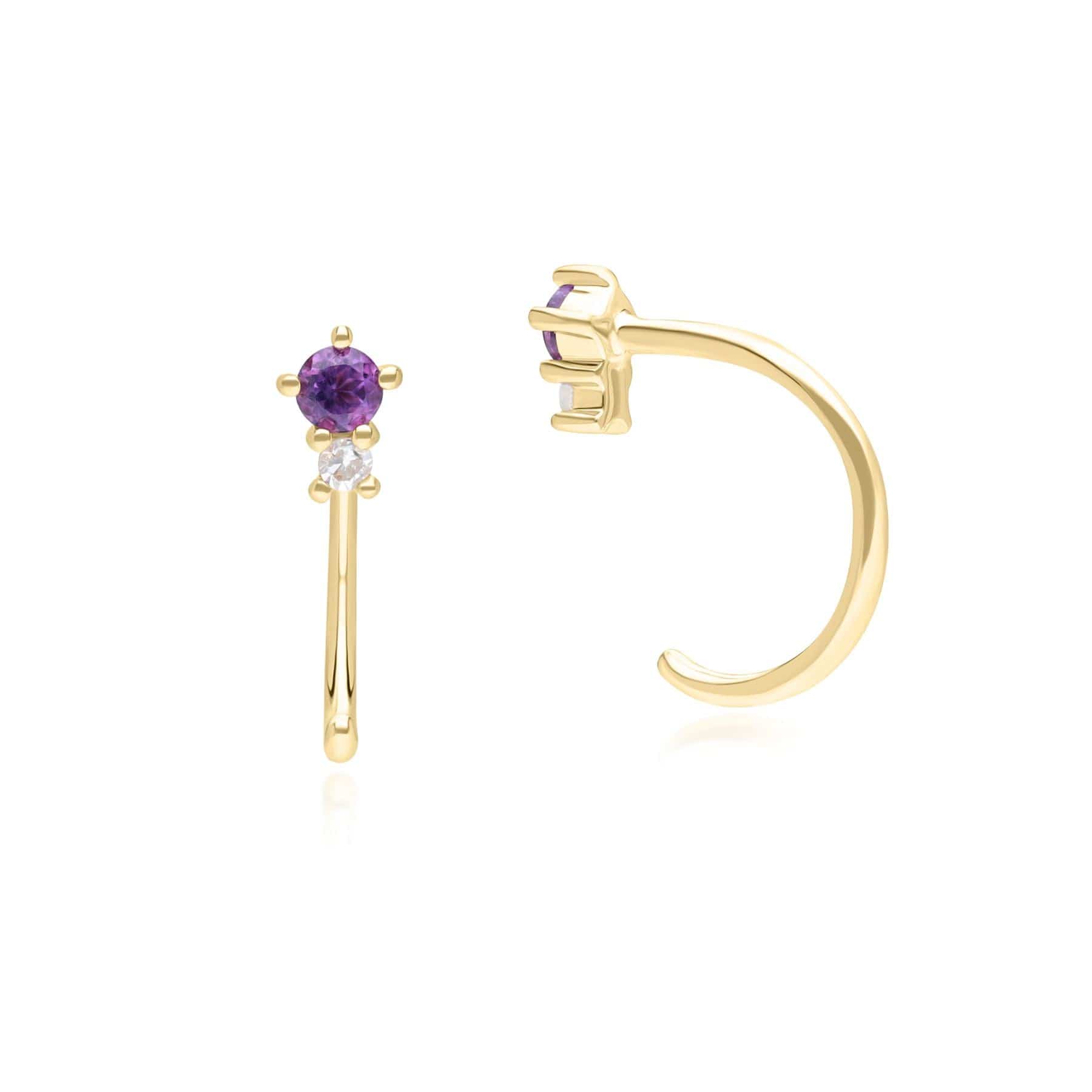 135E1823029 Modern Classic Amethyst & Diamond Pull Through Hoop Earrings in 9ct Yellow Gold Side