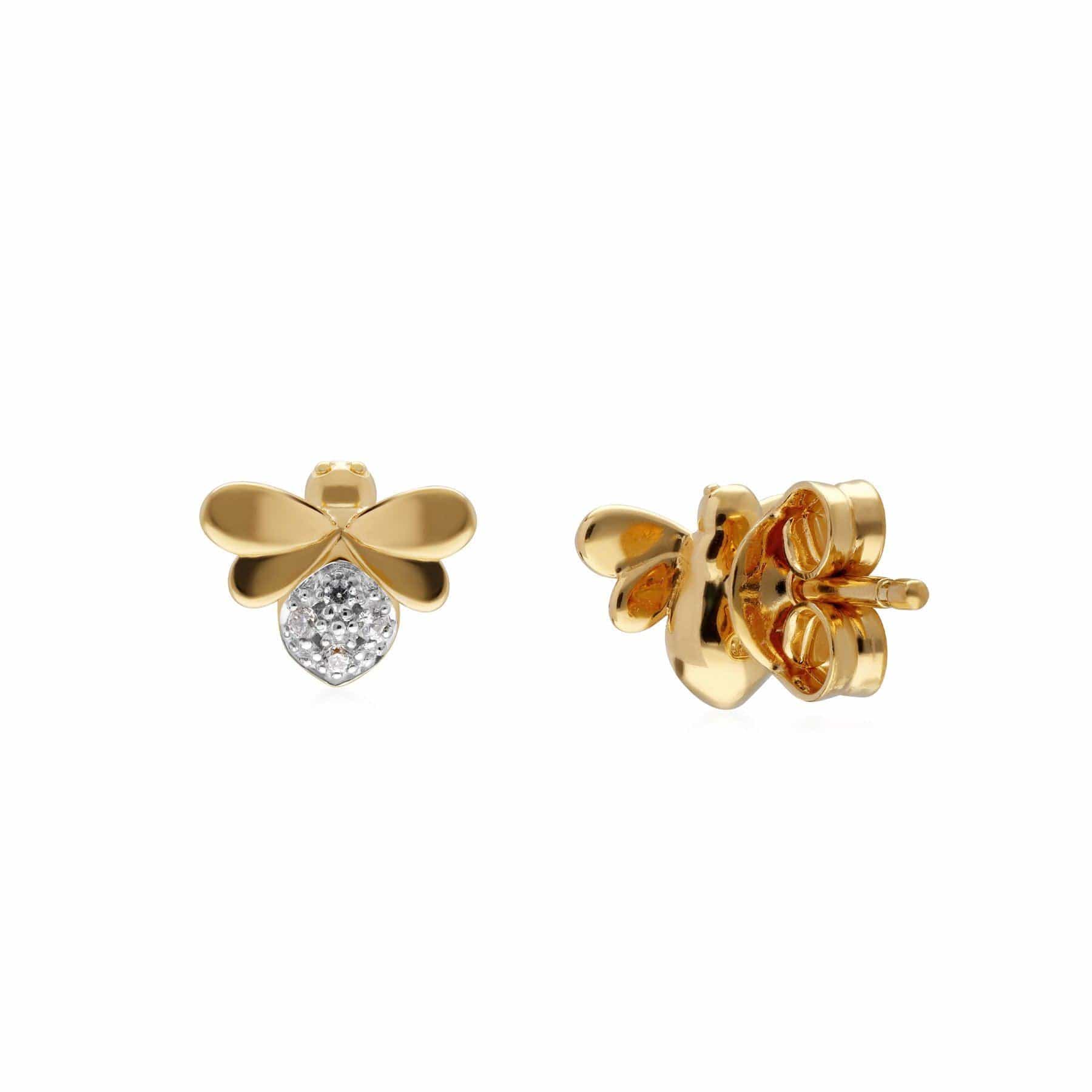191E0410019 Honeycomb Inspired Diamond Bee Earrings in 9ct Yellow Gold 4