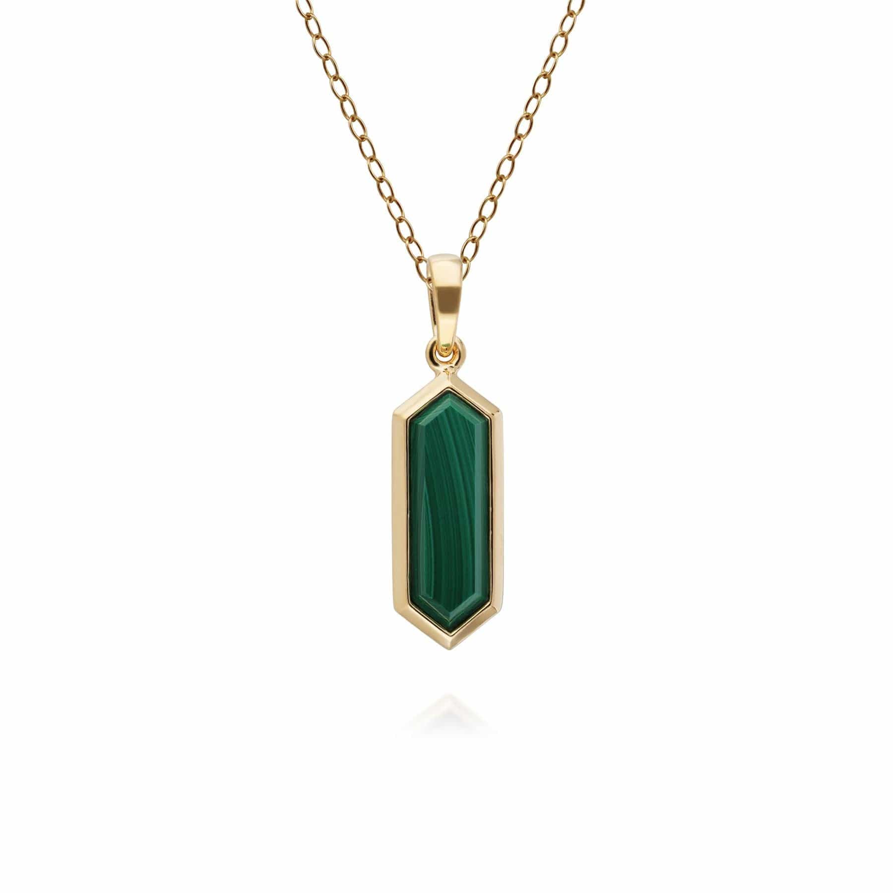 Geometric Hexagon Malachite Pendant in Gold Plated Silver - Gemondo