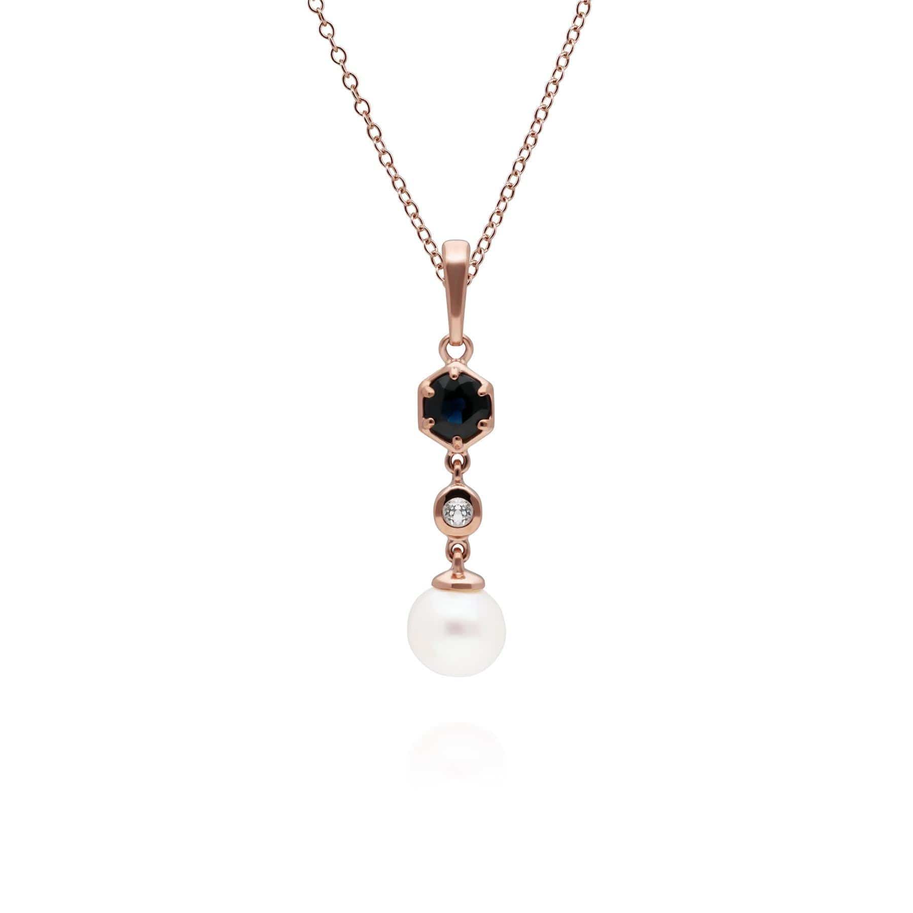 270P030301925-270E030301925 Modern Pearl, Sapphire & Topaz Pendant & Earring Rose Gold Plated Set 2