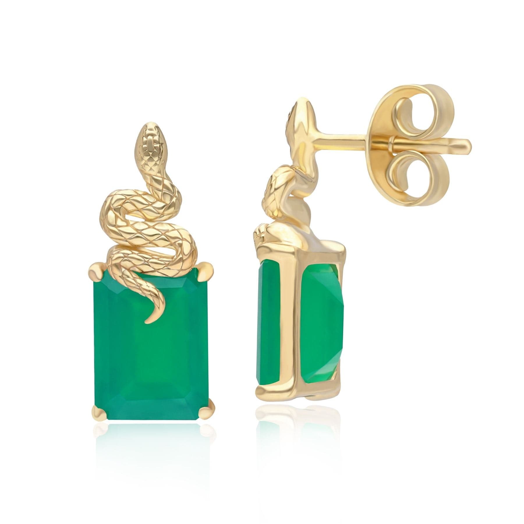 270E037101925 Grand Deco Green Chalcedony Snake Stud Earrings in Gold Plated Sterling Silver Side