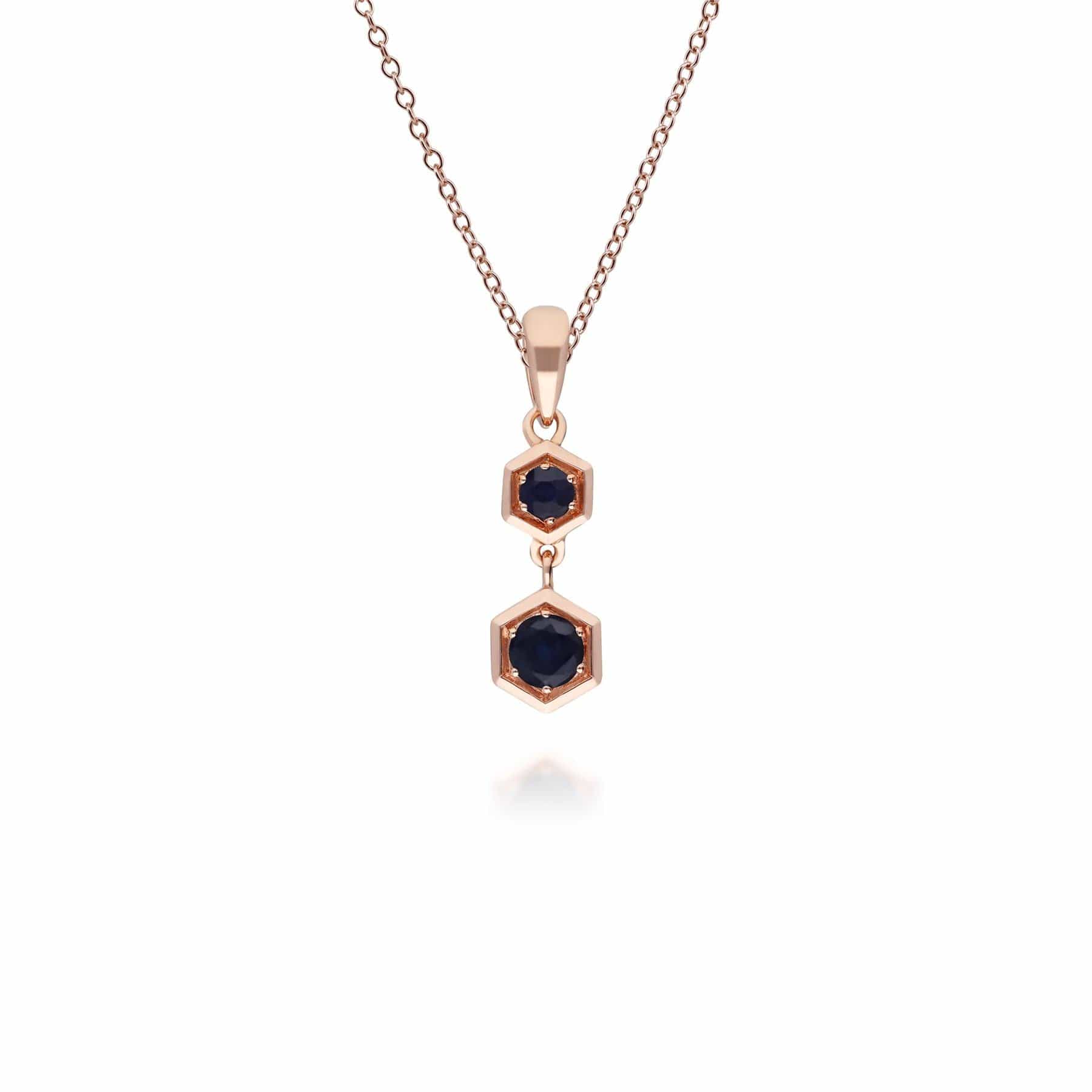 135P1964029 Honeycomb Inspired Sapphire Pendant Necklace in 9ct Rose Gold 1