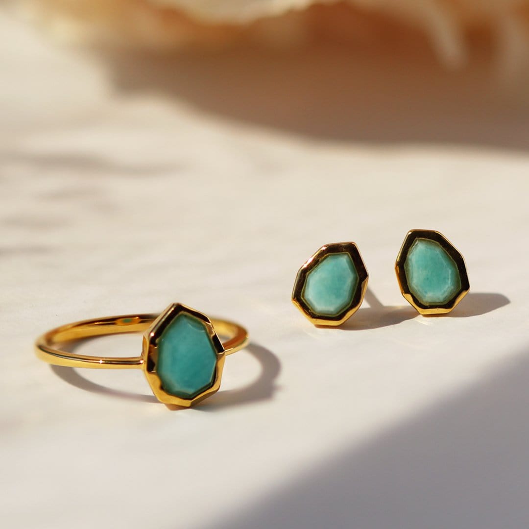 271R025401925 Irregular B Gem Blue Peru Amazonite Ring In Yellow Gold Plated Silver 3