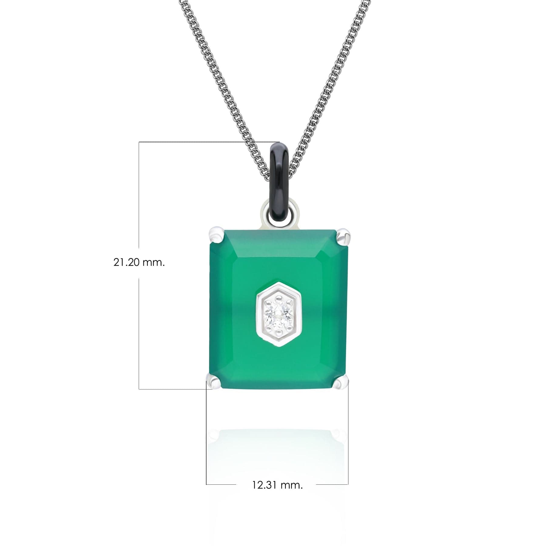 270P034701925 Grand Deco Black Enamel, Green Chalcedony & Topaz Pendant in Sterling Silver Dimensions