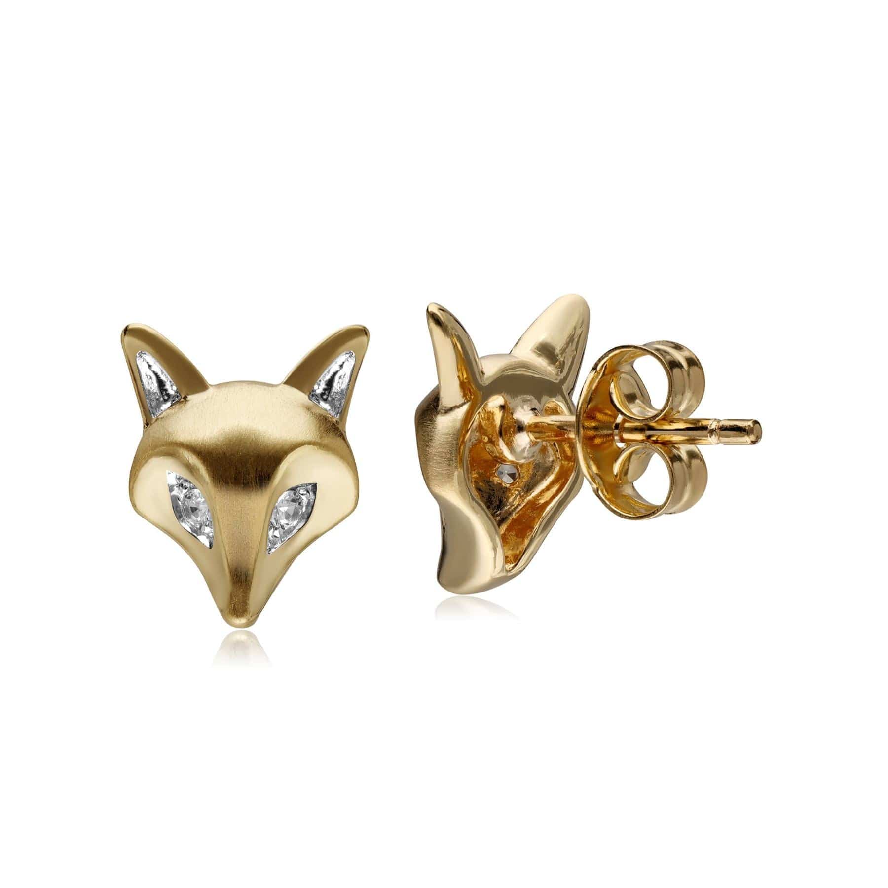 132E2682019 Gardenia White Sapphire Fox Earrings In 9ct Yellow Gold 4