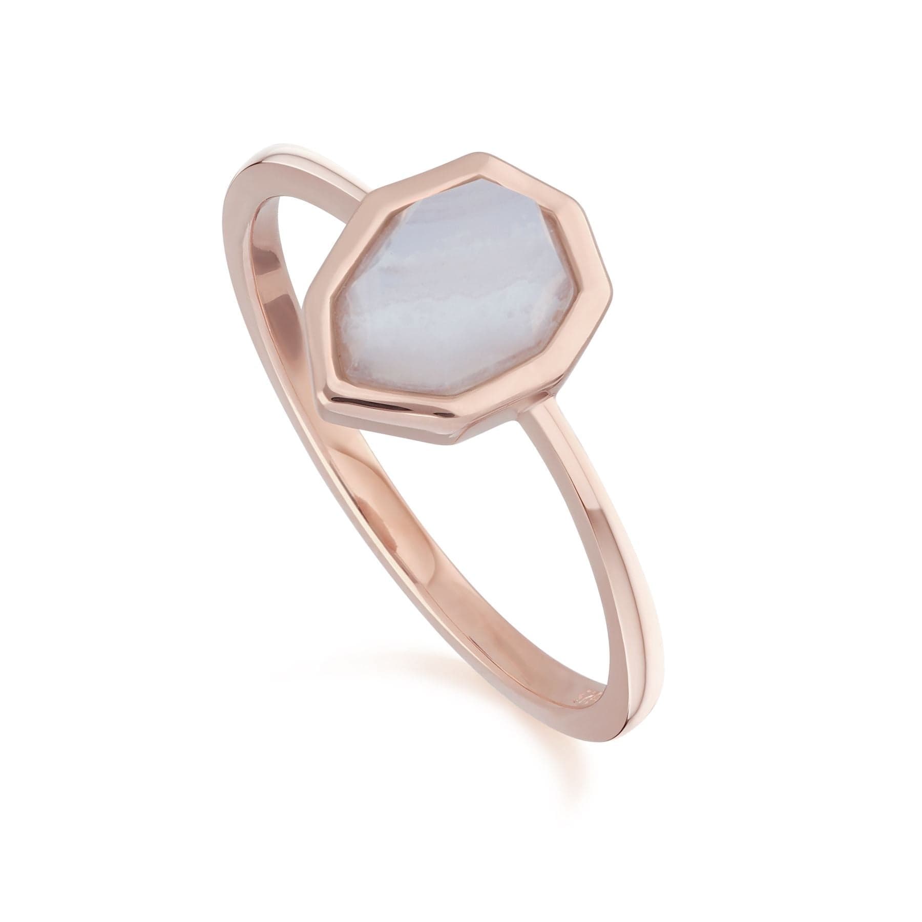 271R025501925 Irregular B Gem Blue Lace Agate Ring in Rose Gold Plated Silver 1
