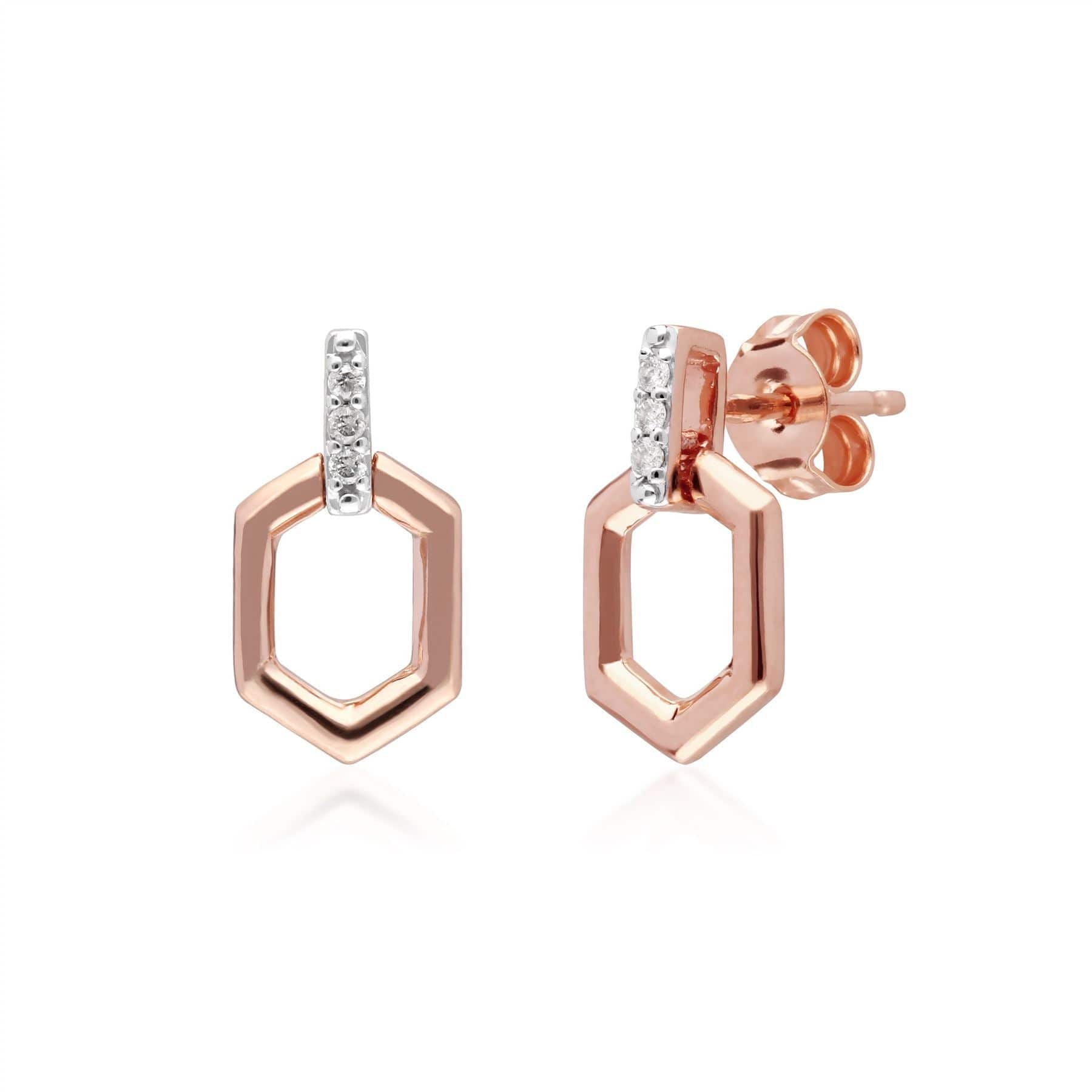 191E0399019 Diamond Pave Hex Bar  Drop Earrings in 9ct Rose Gold 1
