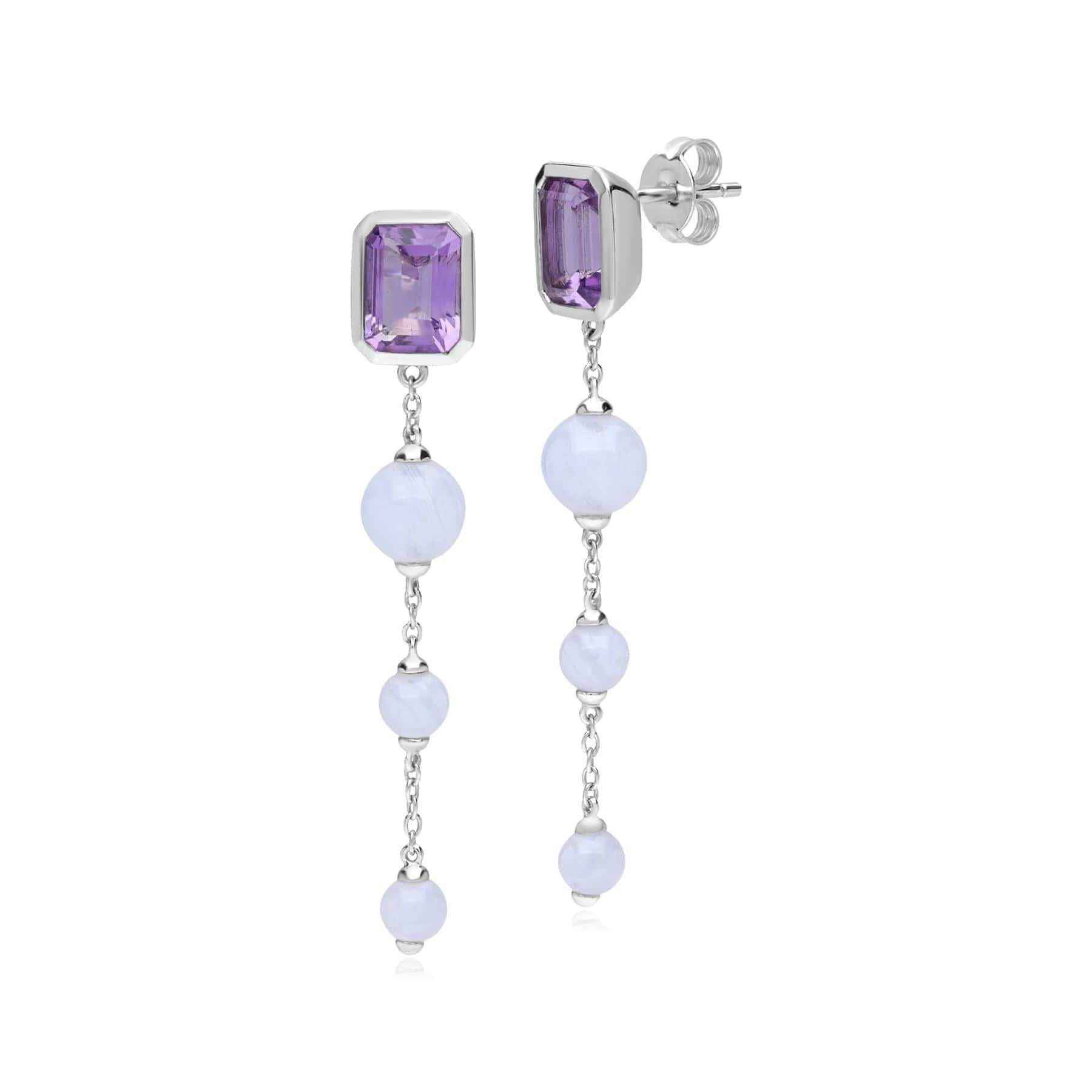 ECFEW™ Unifier Amethyst & Blue Lace Agate Dangle Drop Earrings In Sterling Silver - Gemondo