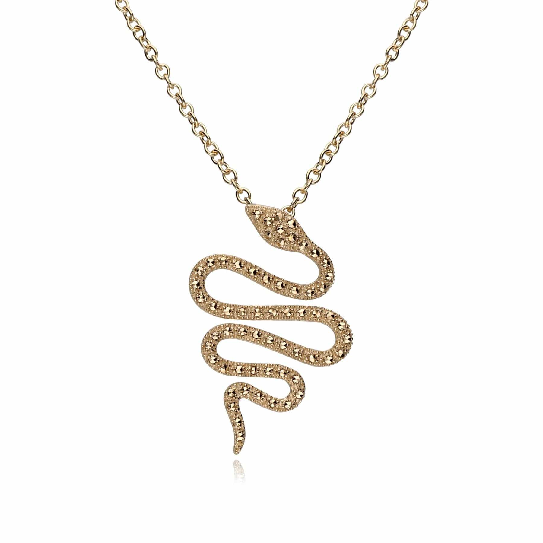 Art Nouveau Marcasite Snake Wrap Necklace in 18ct Gold Plated Silver - Gemondo