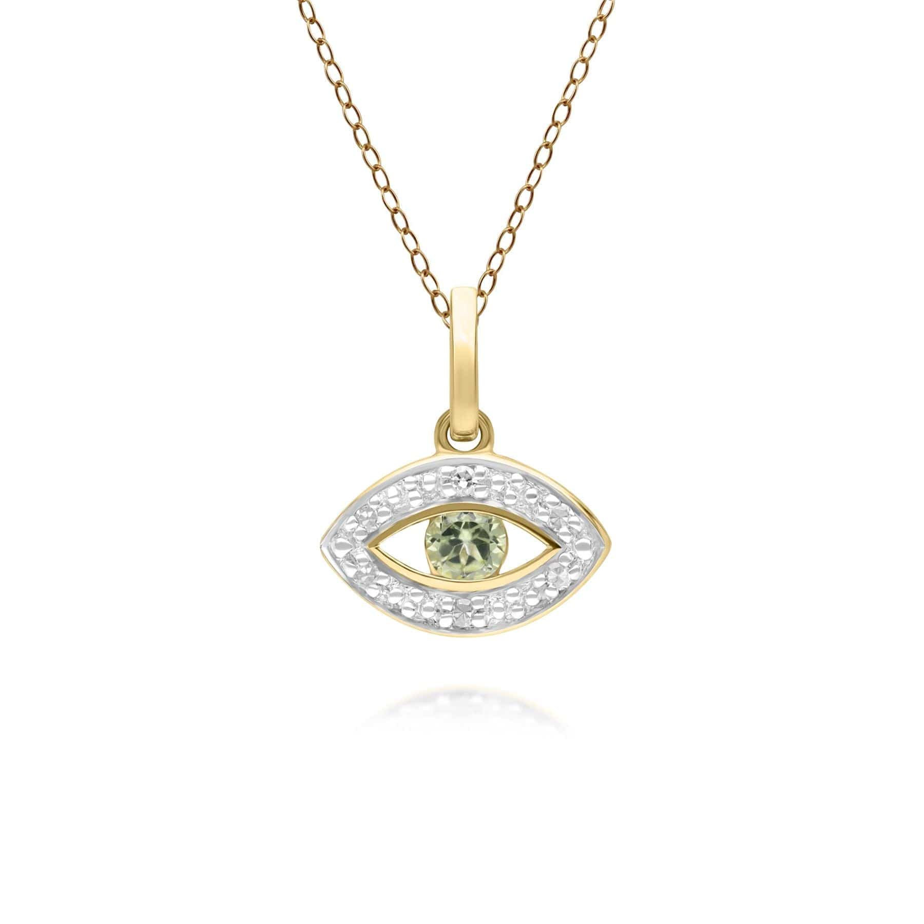 ECFEW™ Dainty Evil Eye Peridot & Diamond Pendant in 9ct Yellow Gold - Gemondo