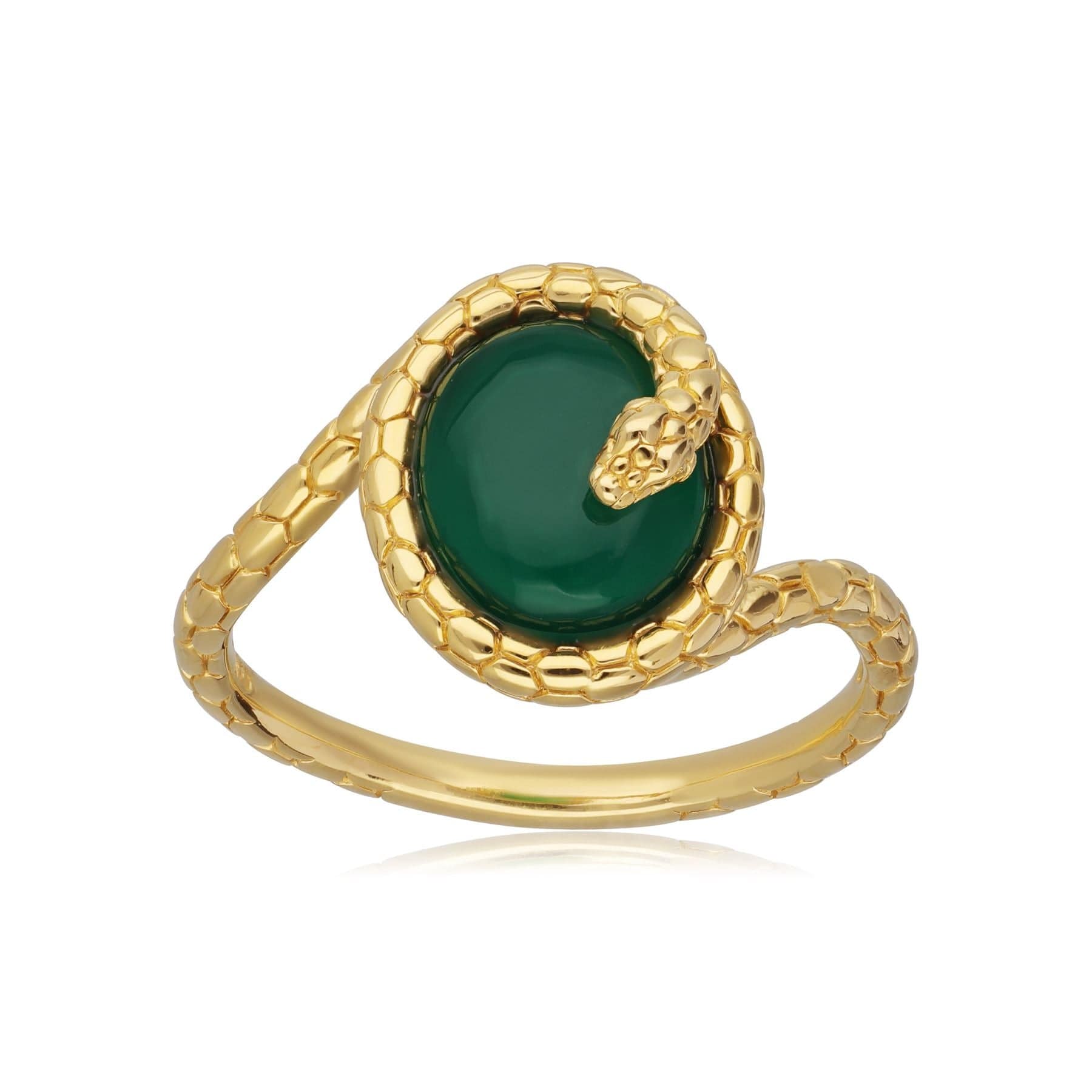 253R644801925 ECFEW™ Dyed Green Chalcedony Winding Snake Ring In Yellow Gold Plated Silver 2