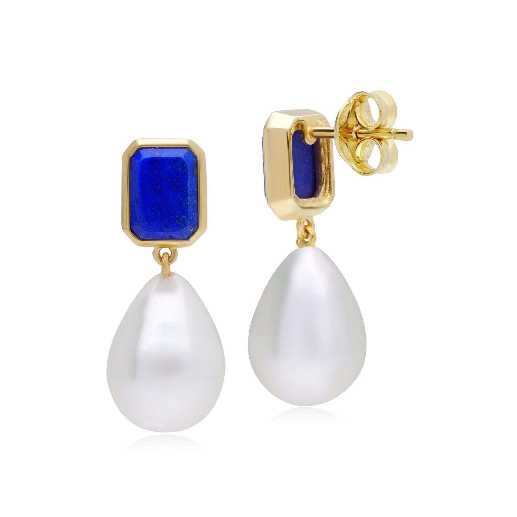 ECFEW™ Unifier Lapis Lazuli & Pearl Drop Earrings In Sterling Silver - Gemondo