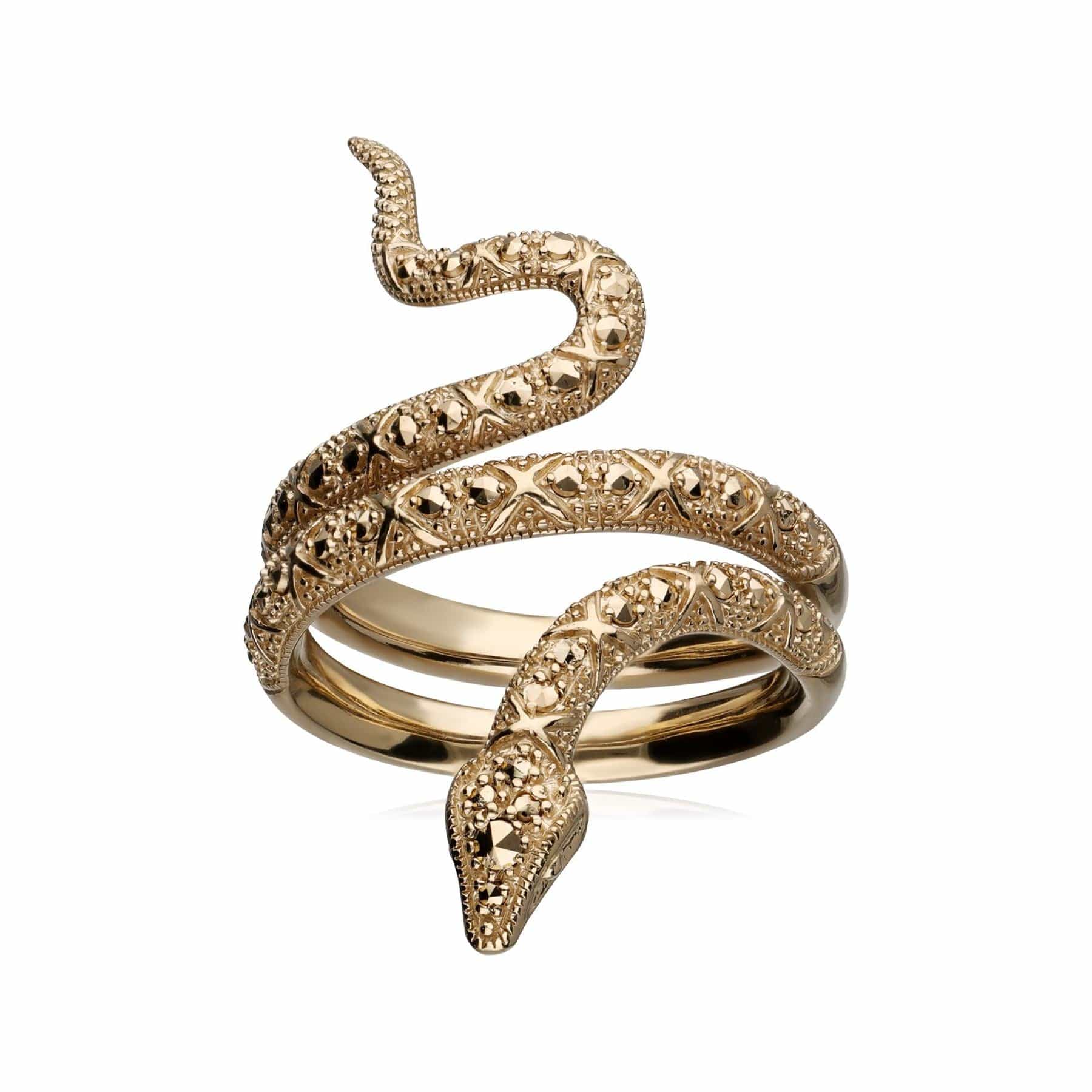 Marcasite Snake Wrap Ring in Gold Plated Sterling Silver