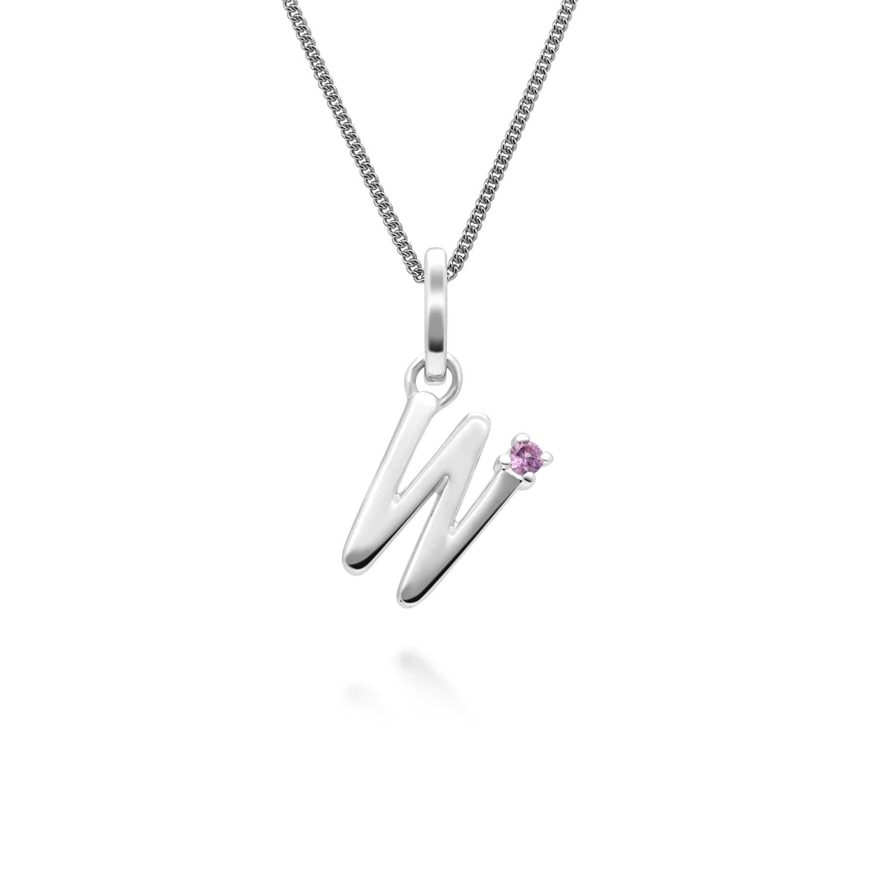 Initial Pink Sapphire Letter Charm Necklace in 9ct White Gold - Gemondo