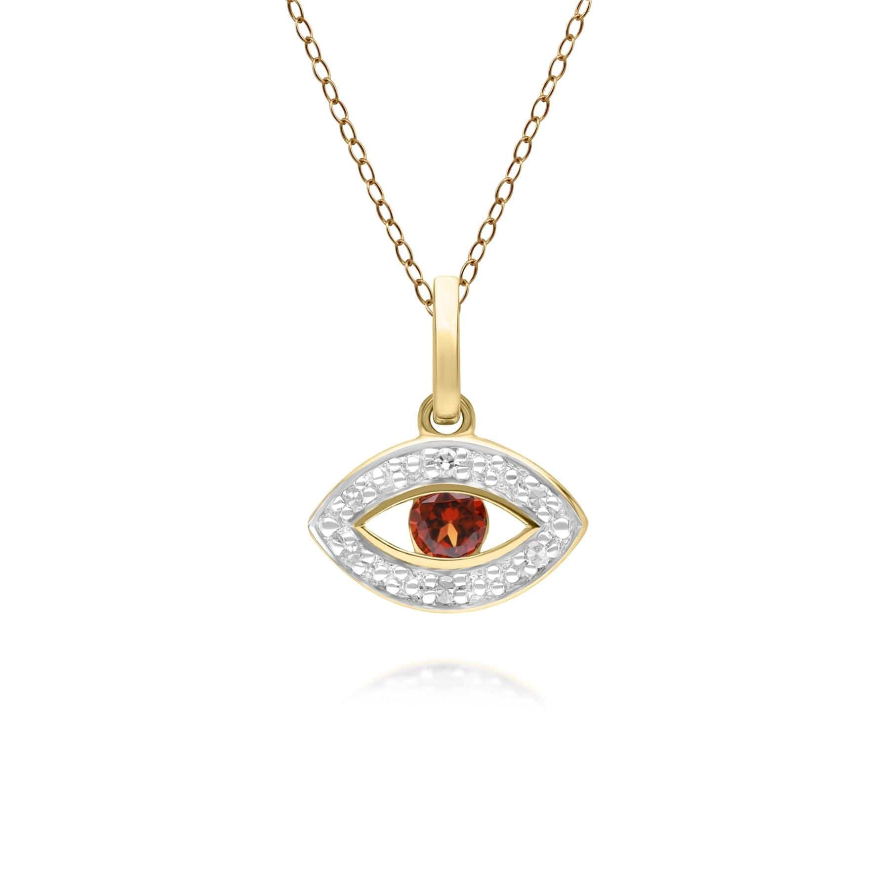 ECFEW™ Dainty Evil Eye Garnet & Diamond Pendant in 9ct Yellow Gold - Gemondo