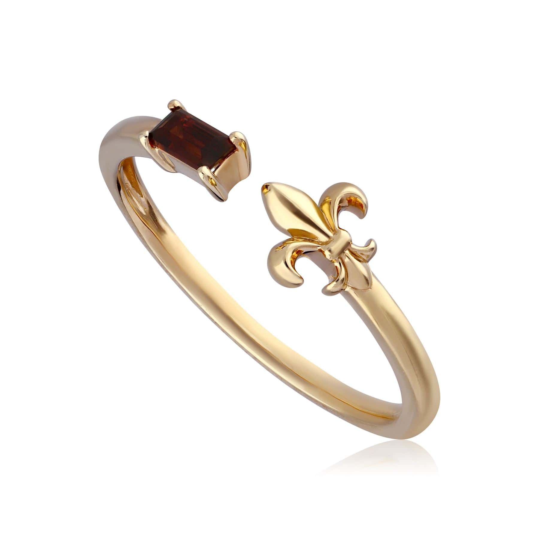 133R9475019 ECFEW™ Garnet Open Fleur De Lis Ring In 9ct Yellow Gold 1