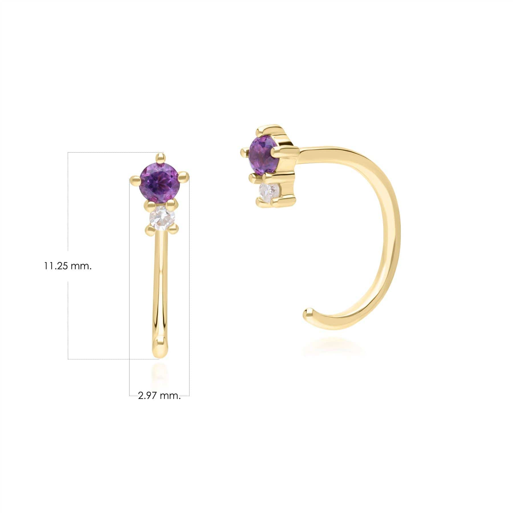 135E1823029 Modern Classic Amethyst & Diamond Pull Through Hoop Earrings in 9ct Yellow Gold Dimensions