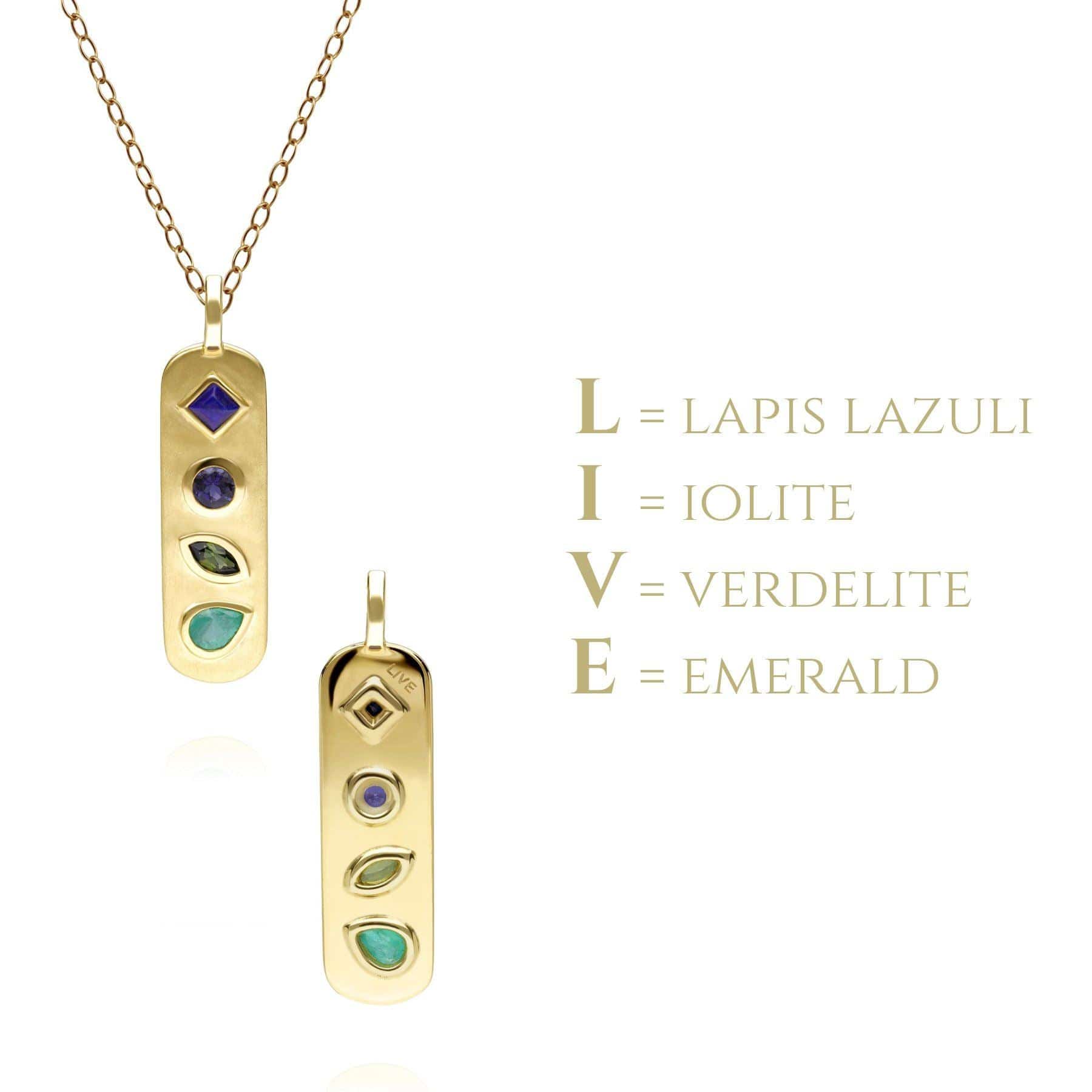 Coded Whispers Brushed Gold 'Live' Acrostic Gemstone Pendant - Gemondo