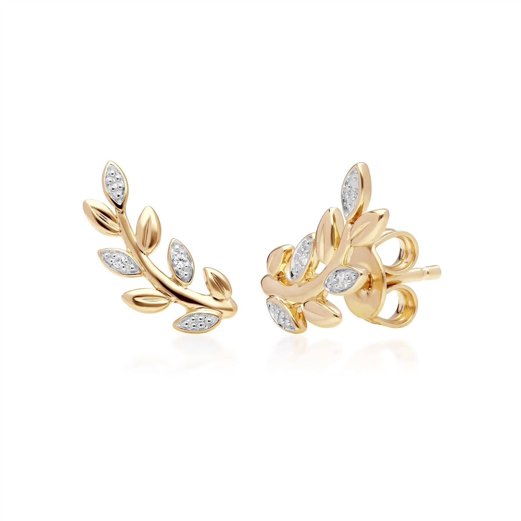 191L0158019-191E0403019 O Leaf Diamond Bracelet & Stud Earrings Set in 9ct Yellow Gold 3