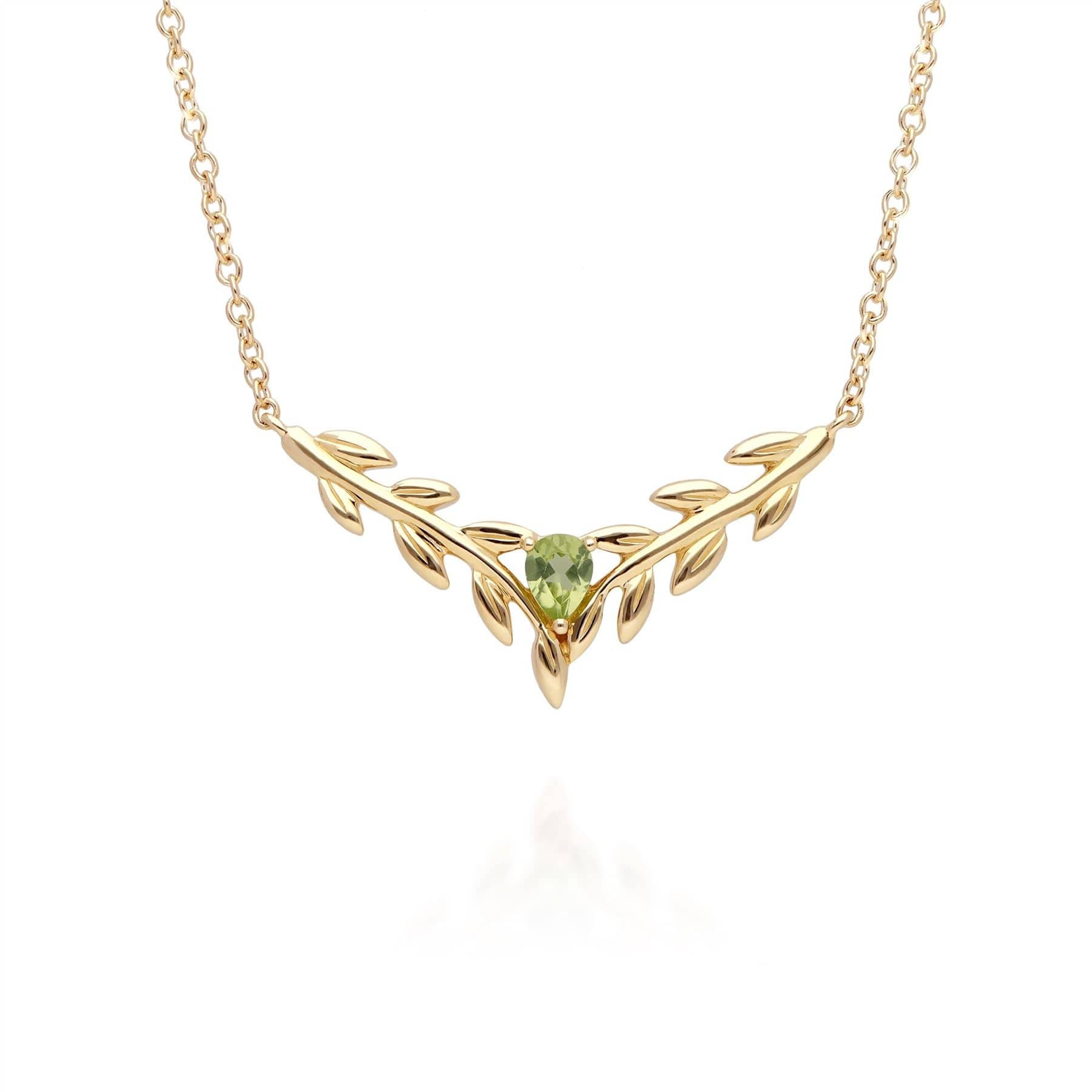 135N0366019 O Leaf Peridot Necklet in 9ct Yellow Gold 1