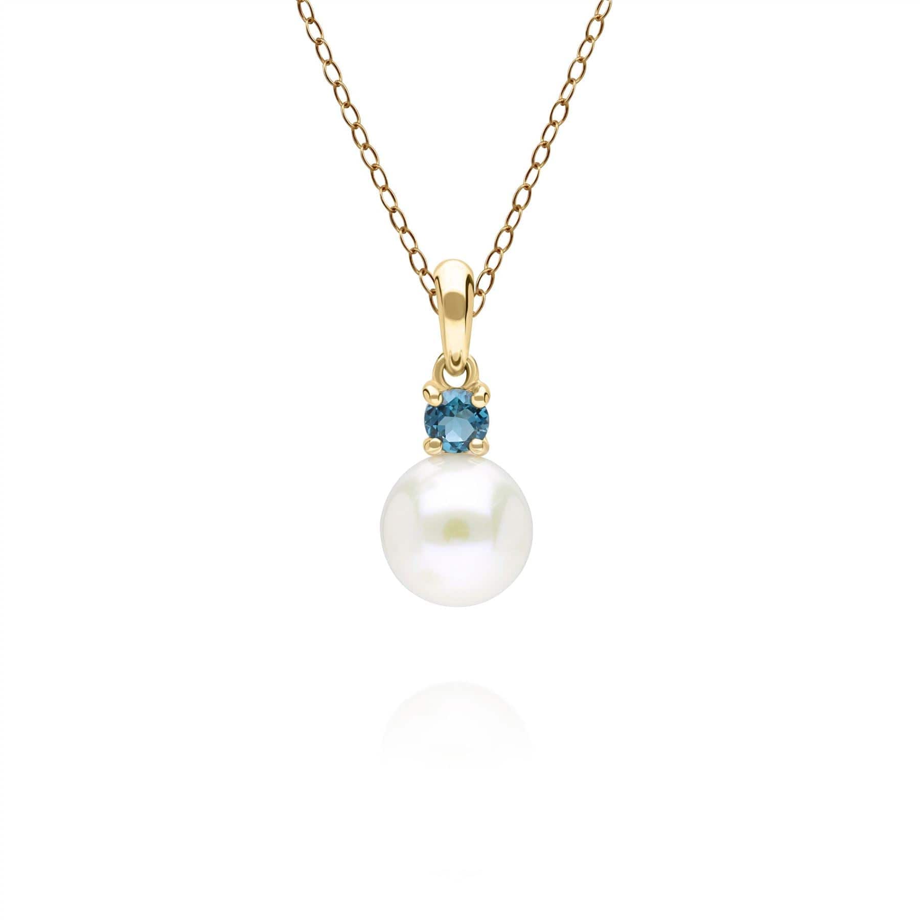 Modern Pearl & Topaz Pendant in 9ct Yellow Gold - Gemondo