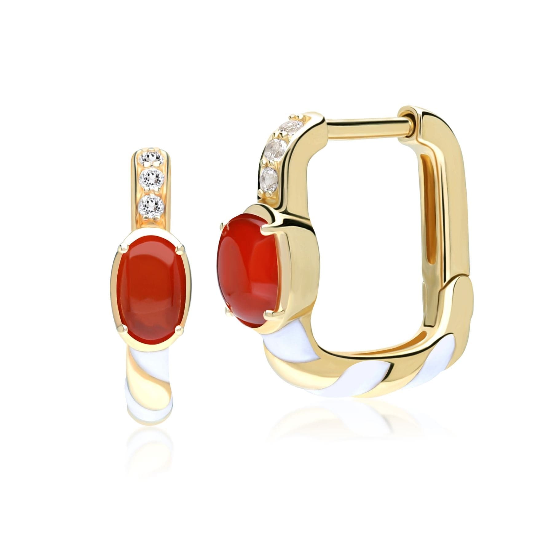 270E036401925 Siberian Waltz Carnelian & White Topaz Square Hoop Earrings In Sterling Silver 1