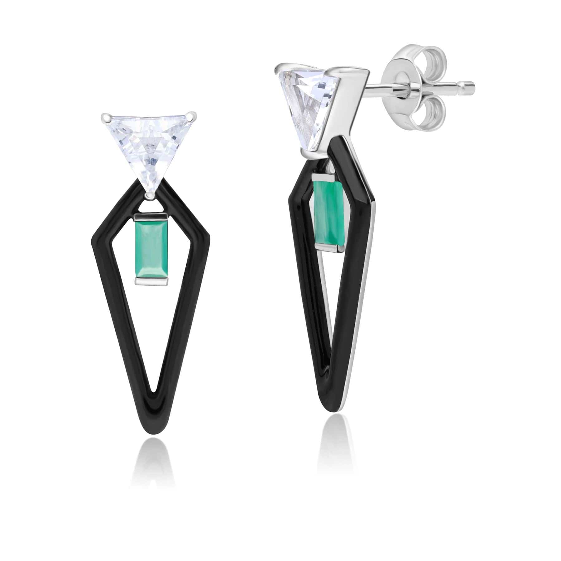 162E0285029 Grand Deco Enamel, Topaz & Emerald Drop Earrings in 9ct White Gold 1