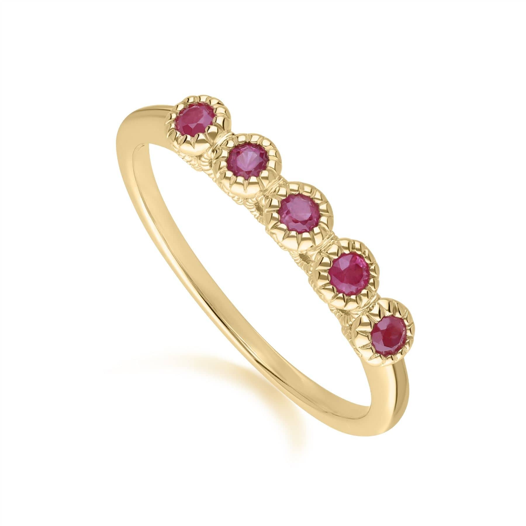 135R2046029 Classic Round Ruby Five Stone Eternity Ring in 9ct Yellow Gold 3