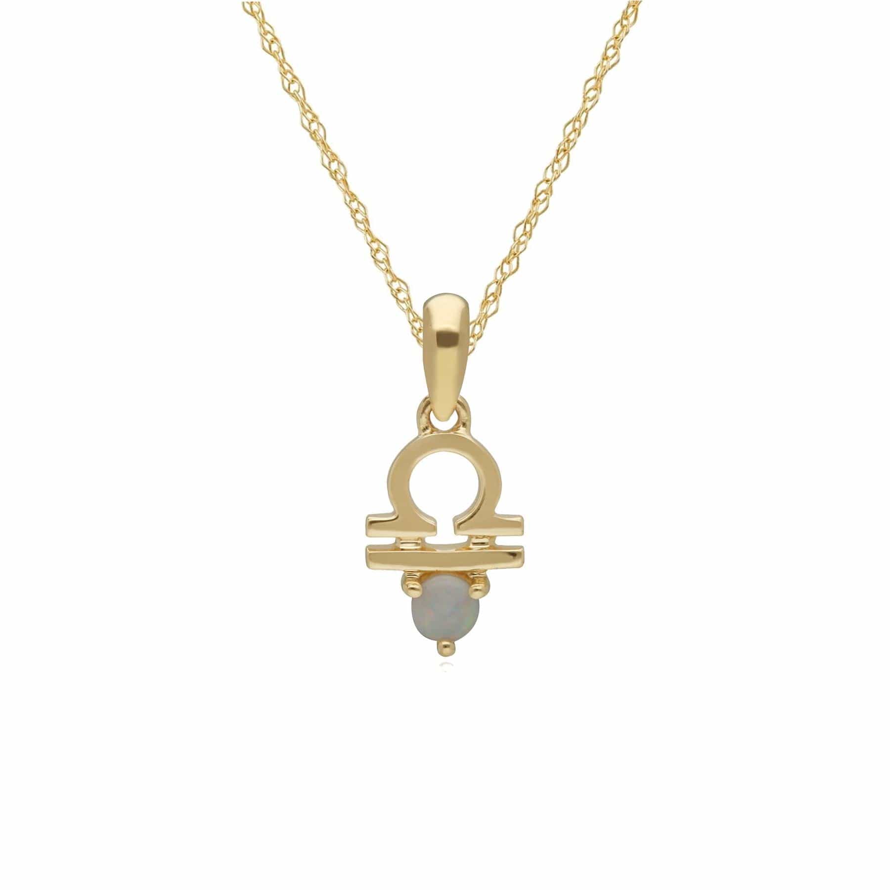 135P2001019 Opal Libra Zodiac Charm Necklace in 9ct Yellow Gold 1