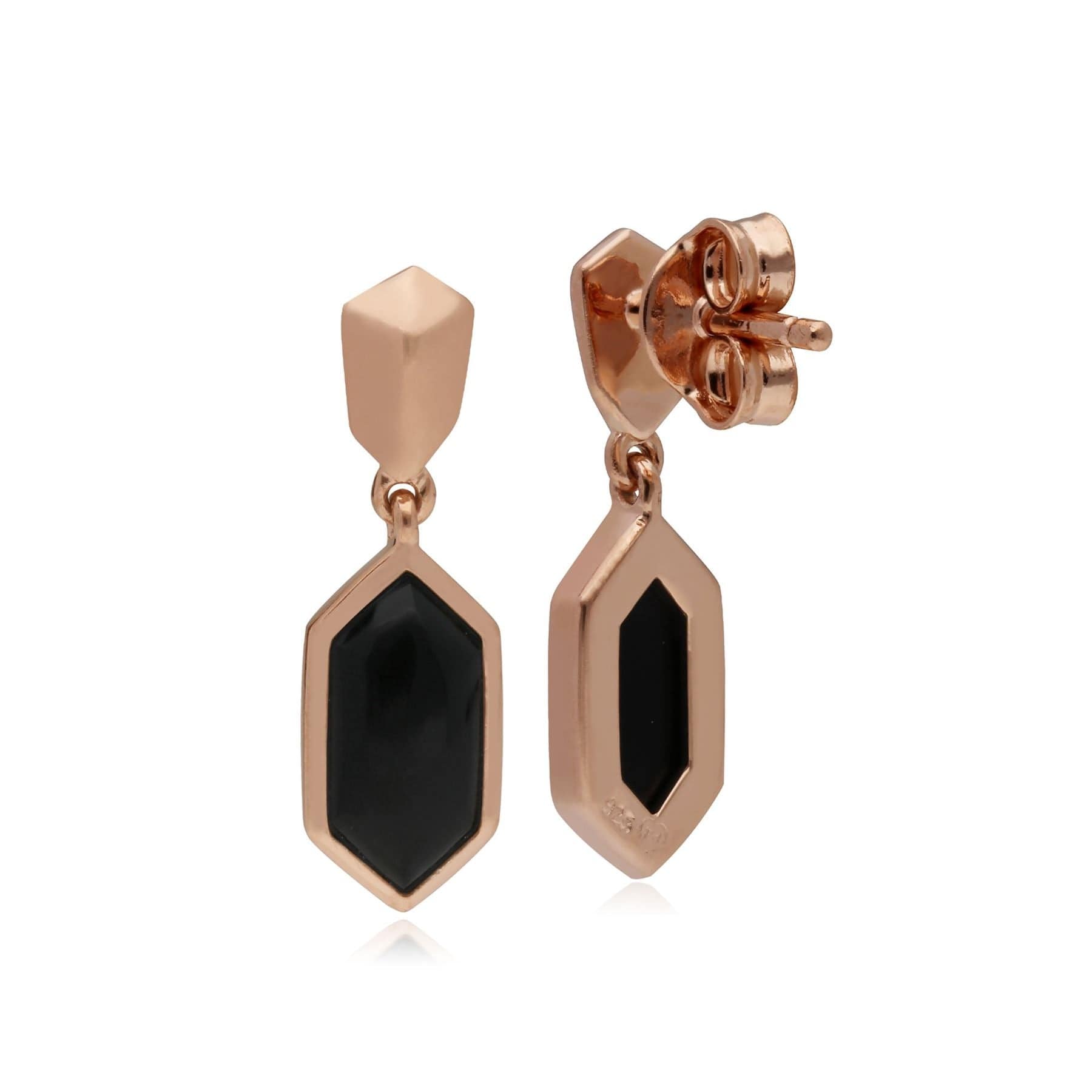 270E029101925 Micro Statement Black Onyx Drop Earrings in Rose Gold Plated Silver 2