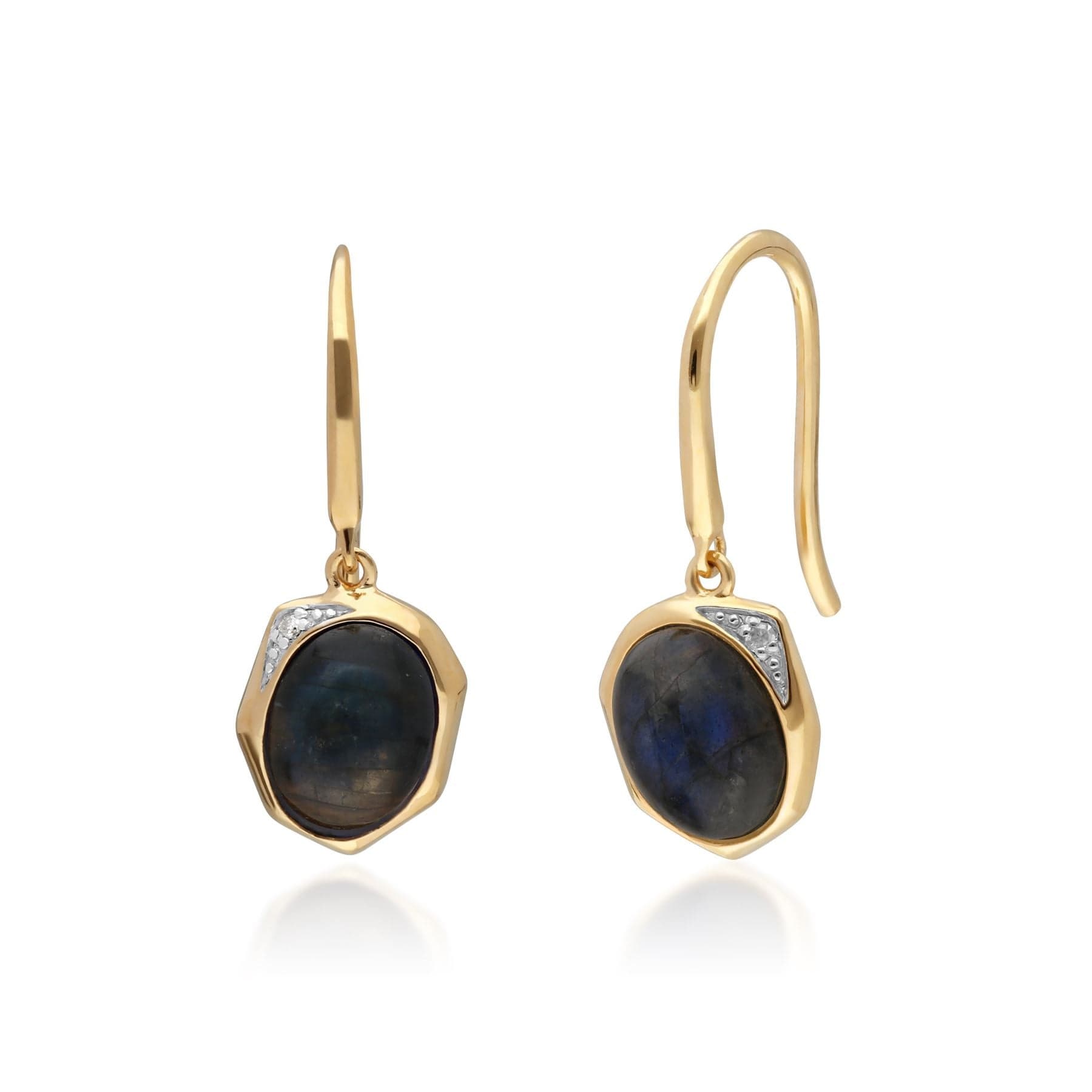 270E027105925 Irregular B Gem Labradorite & Diamond Drop Earrings in Gold Plated Silver 1