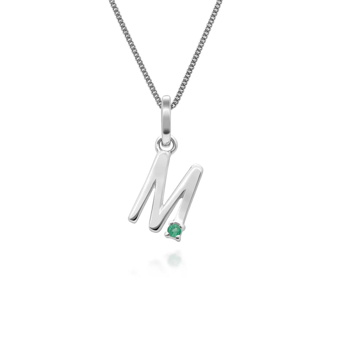 162P0250019 Initial Emerald Letter Charm Necklace in 9ct White Gold 12