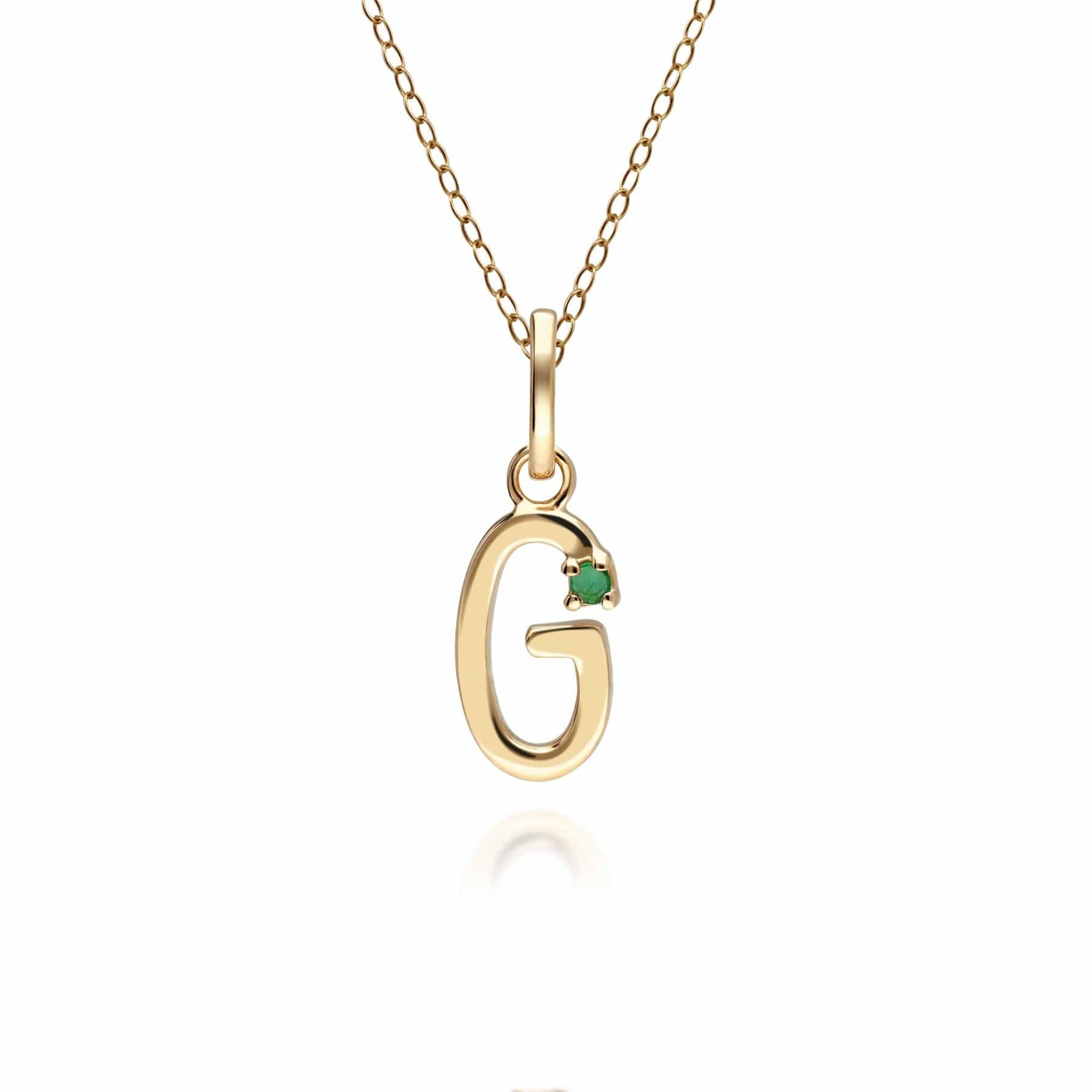 135P2053019 Initial Emerald Letter Necklace In 9ct Yellow Gold 8