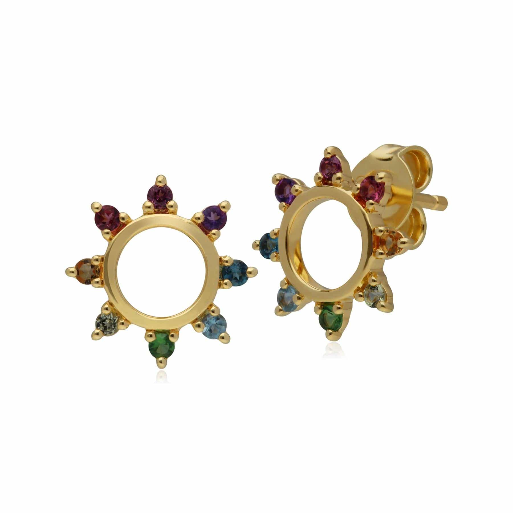 270E031501925 Rainbow Sunburst Stud Earrings in Gold Plated Sterling Silver 1