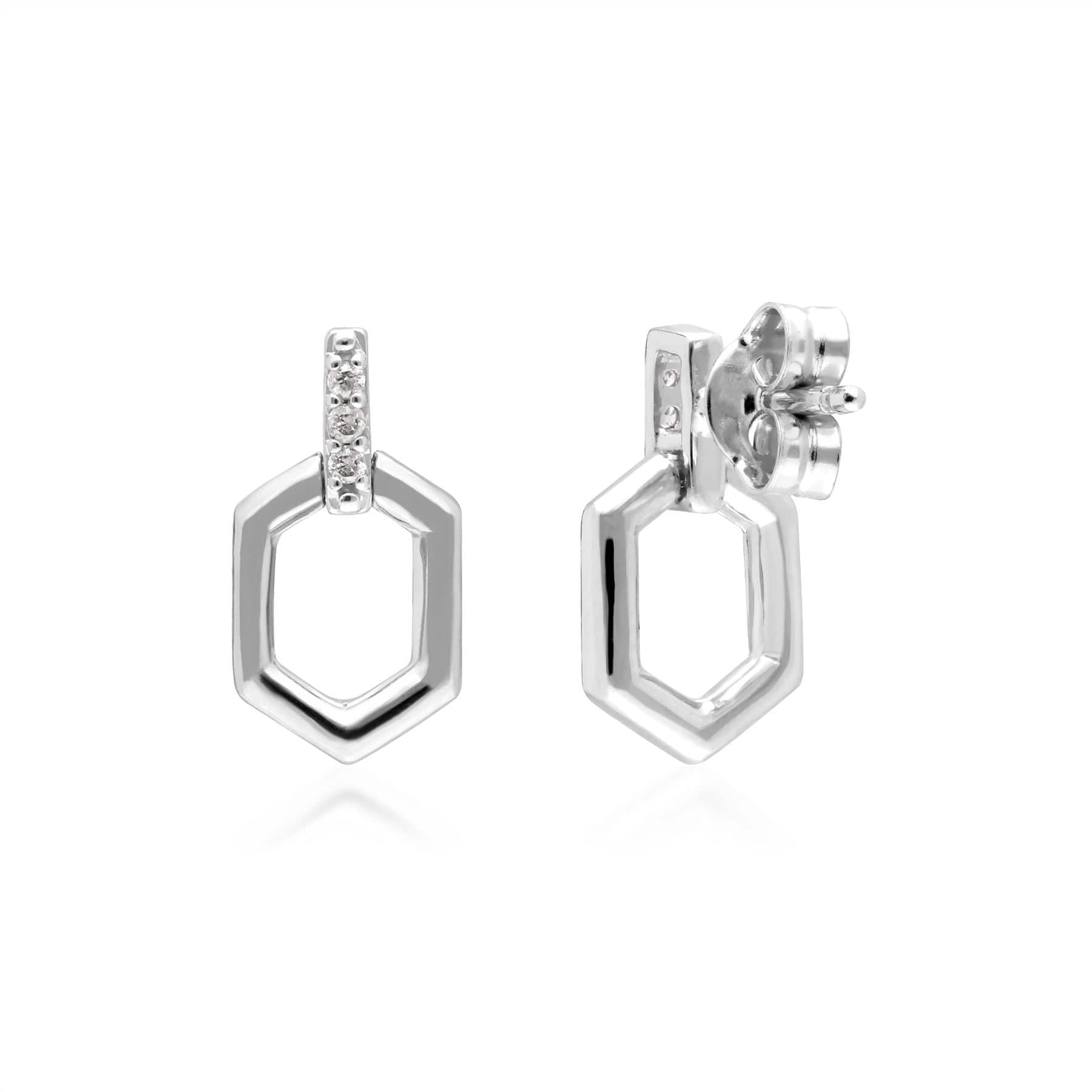 Diamond Pave Hex Bar Drop Earrings in 9ct White Gold