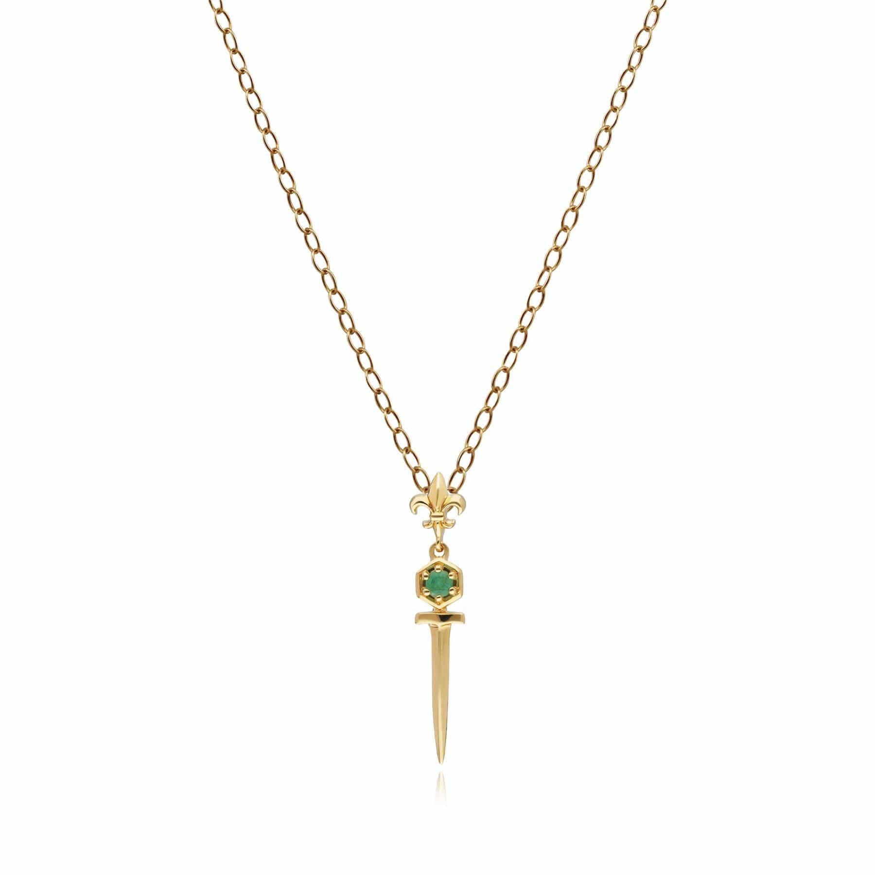 132P1767019 ECFEW™ Emerald Sword Pendant Necklace In 9ct Yellow Gold 1