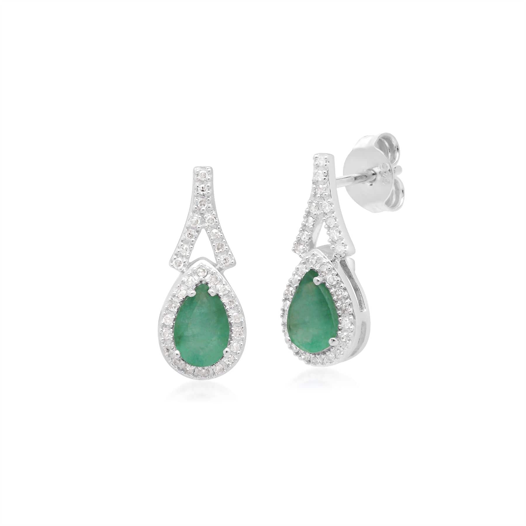 Teardrop Luxe Emerald & Diamond Drop Earrings in 9ct White Gold